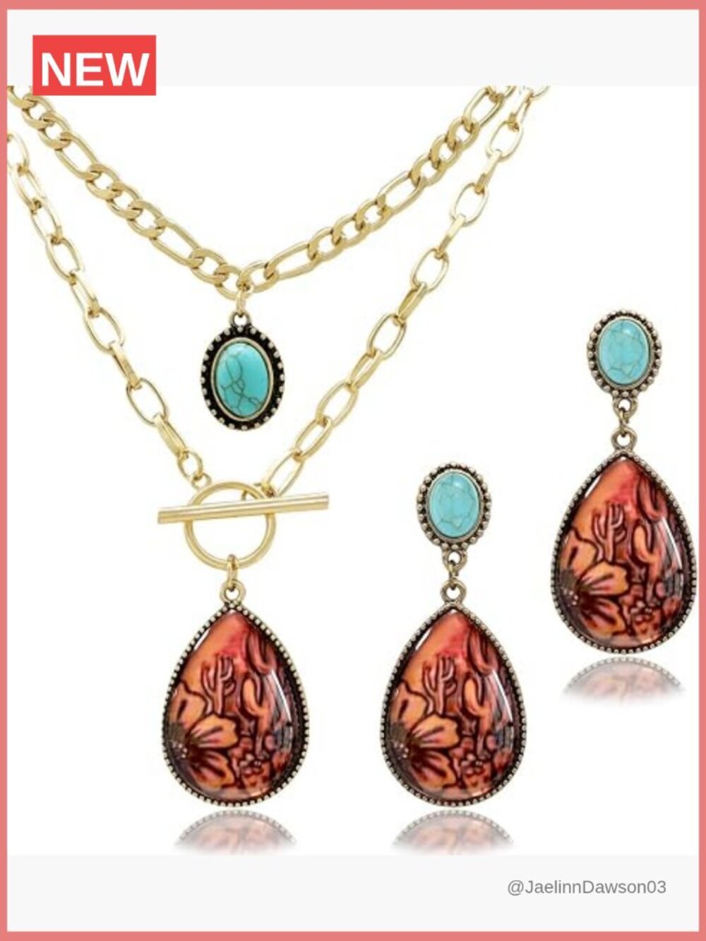 3 Pcs Western Turquoise Jewelry Set Boho Necklace Dangle Earrings Cowgirl